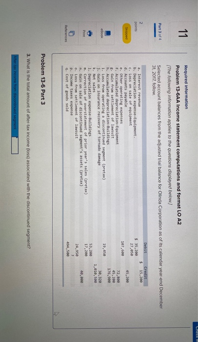  Required information Problem 13-6AA Income statement computations and format LO A2