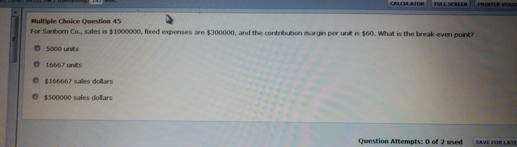  CALCULATOR | FULL SCREEN-PRINTER VERSI Multiple Choice Question 45 For Sanborn