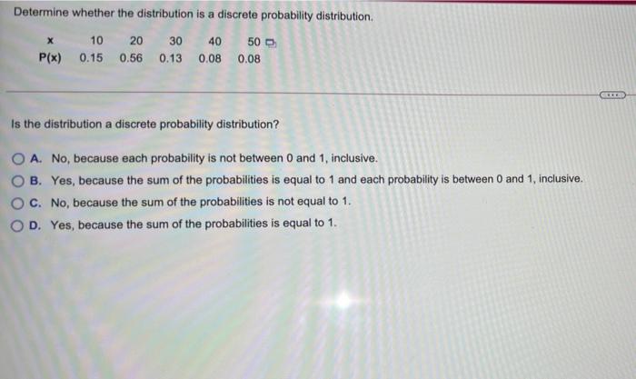  Determine whether the distribution is a discrete probability distribution. X 10
