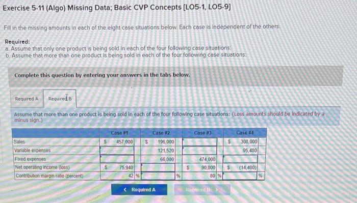 in the missing amounts in each of the eight case situations below.