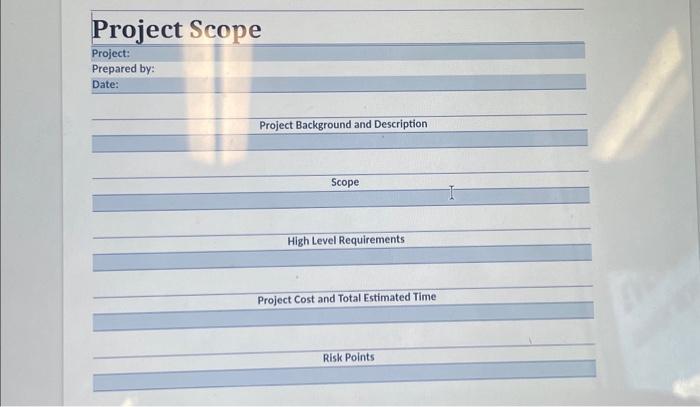  Project Scope Project: Prepared by: Date: Project Background and Description High