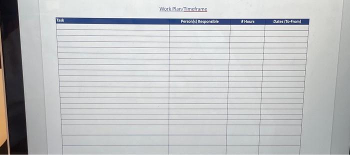 Document Format Audience Affected Organizations Specific Exclusions from Scope Work Plan/Timeframe Week