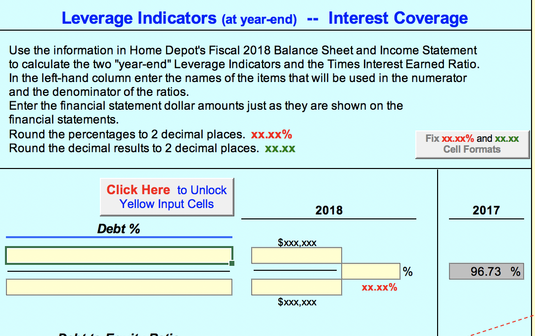 Accounting100! Please help! Leverage Indicators (at year-end) Interest Coverage Use the information