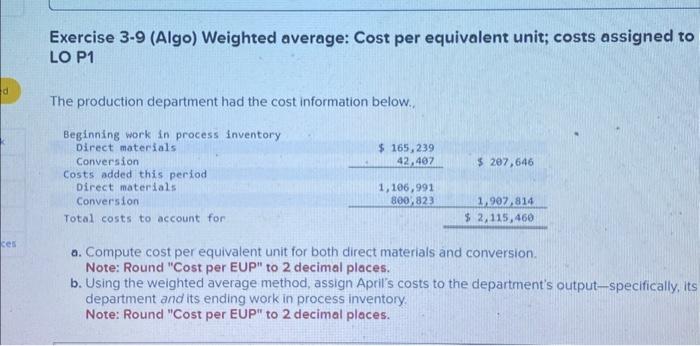 to output and inventory LO P1 Required information Use the following information