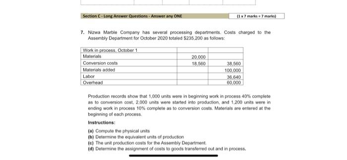  Section C-Long Answer Questions - Answer any ONE (1x 7 marks