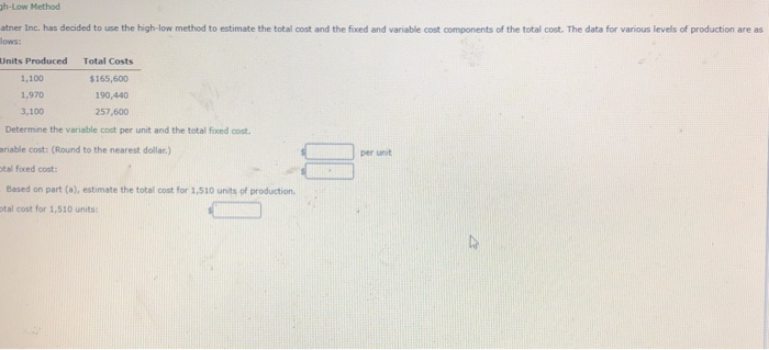 total cost and the fixed and variable cost components of the total
