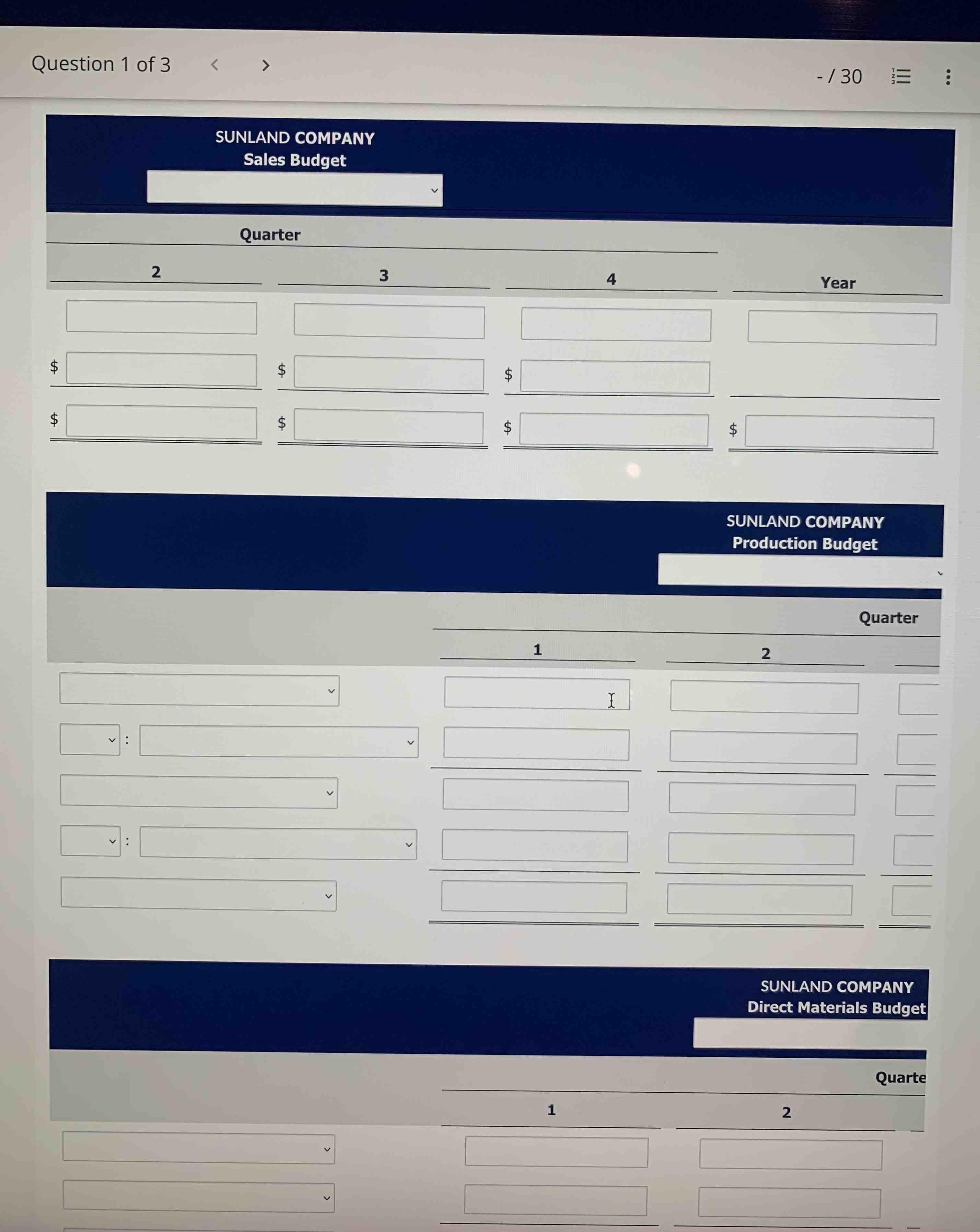 budgets are as follows. Sales. Sales for the year are expected to
