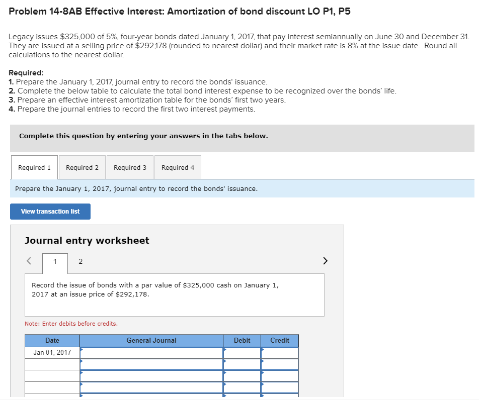 all part of the same question Problem 14-8AB Effective Interest: Amortization of