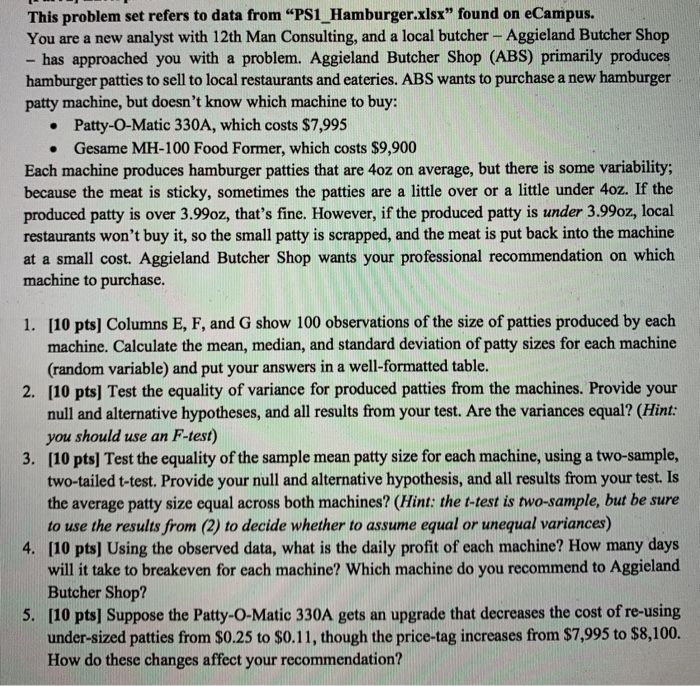  Questions 4 and 5 please This problem set refers to data