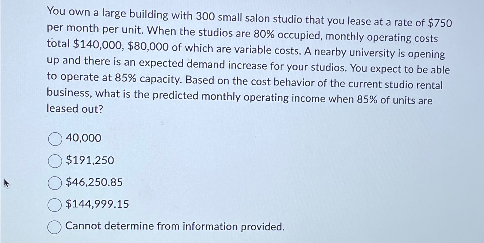  You own a large building with 300 small salon studio that