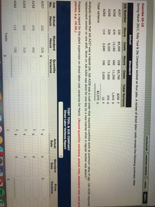  BACKNEXT During March 2017, Toby Tool & Die Company worked on