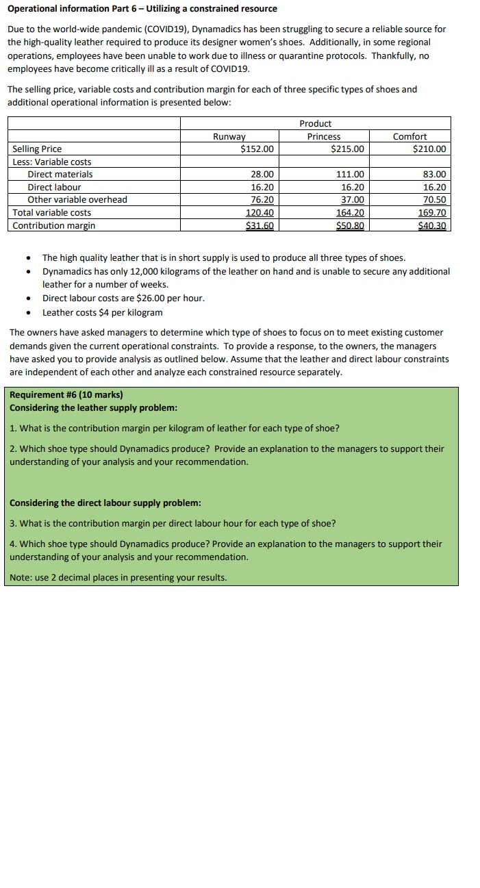  Operational information Part 6 - Utilizing a constrained resource Due to