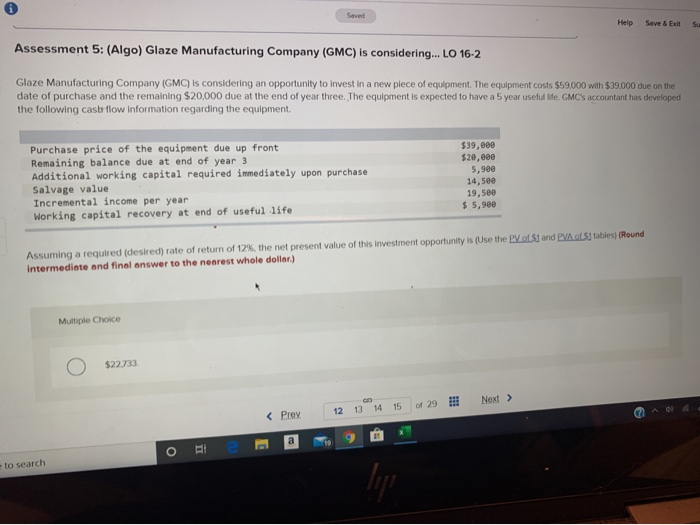  Saved Help Save & Exit Su Assessment 5: (Algo) Glaze Manufacturing