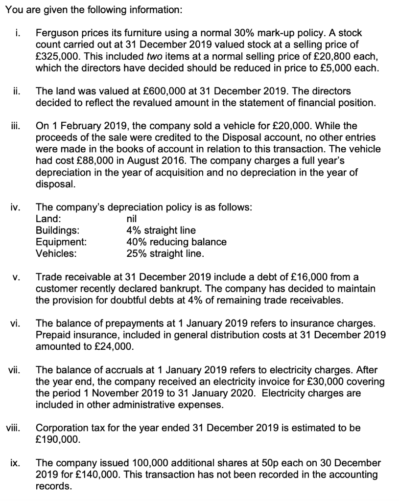 Prepare an Income Statement for Ferguson Ltd for the year ended 31