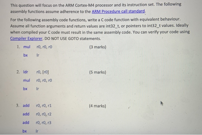  This question will focus on the ARM Cortex-M4 processor and its