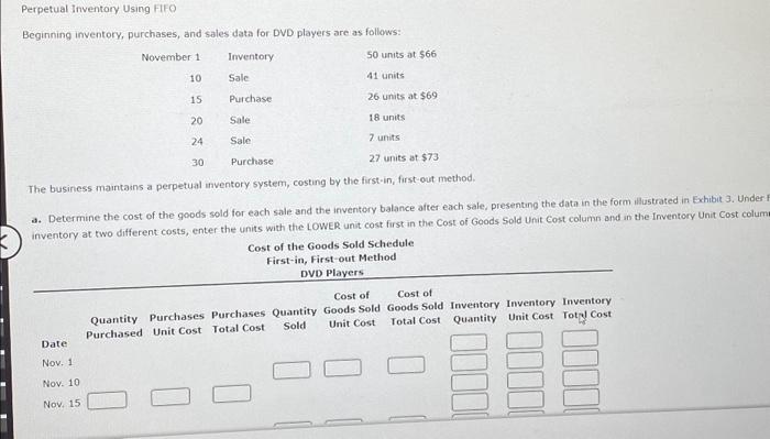  Perpetual Inventory Using FIFO Beginning inventory, purchases, and sales data for