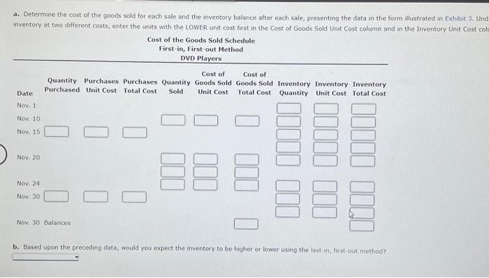 DVD players are as follows: November 1 50 units at $66 10