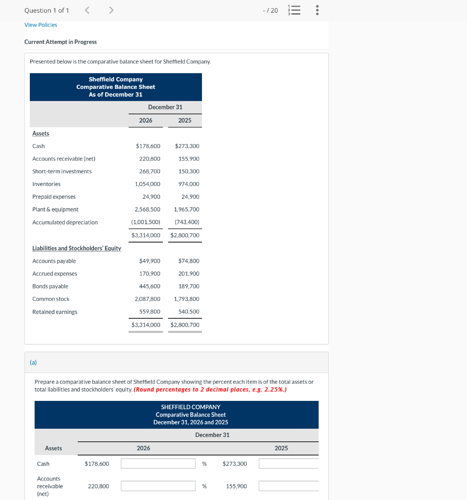  Current Attempt in Progress Presented below is the comparative balance sheet