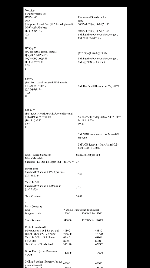 reflect certain changes they are expecting. a) (4 points) Material price: Management