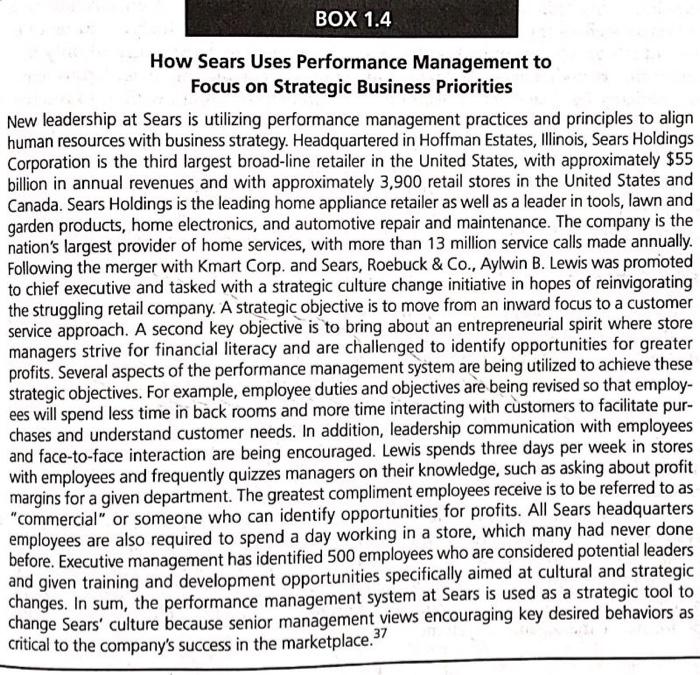  BOX 1.4 How Sears Uses Performance Management to Focus on Strategic