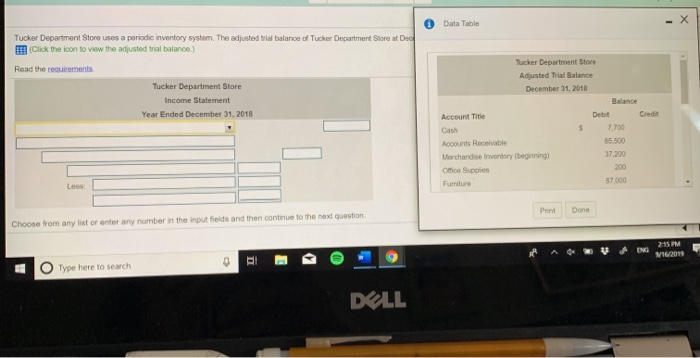  all the same question 0 Data Table Tuckor Department Store uses