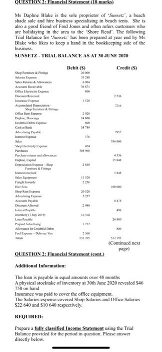  QUESTION 2: Financial Statement (18 marks) Ms Daphne Blake is the