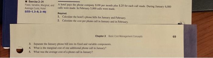  Exercise 2-31 Fixed, Variable, Marginal, and Average Costs; Hotel (L02-1, 2-8,