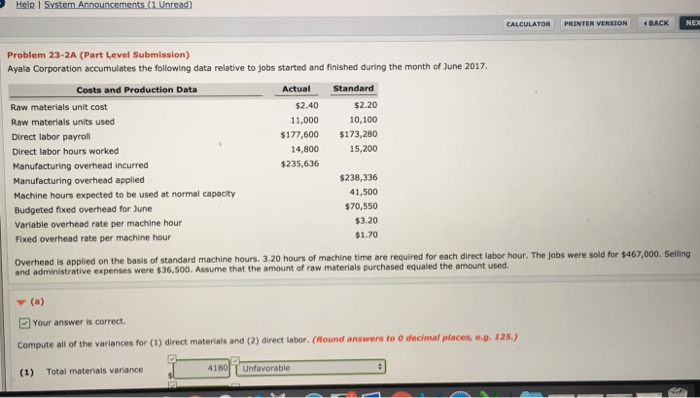  HeIR CALCULATOR PRINTER VERSION BACK Problem 23-2A (Part Level Submission) Ayala