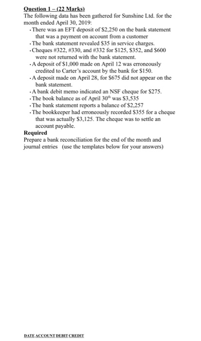  Question 1 -(22 Marks) The following data has been gathered for