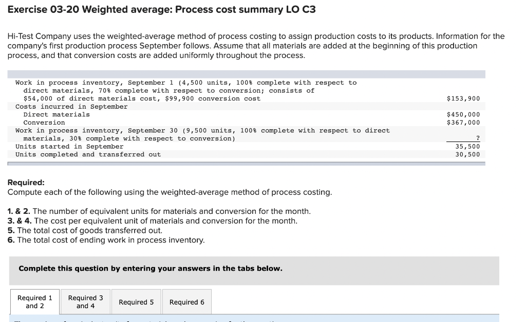 Exercise 03-20 Weighted average: Process cost summary LO C3 Hi-Test Company