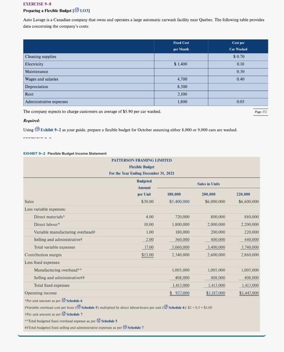  EXERCISE 9-8 Preparing a Flexible Budget [! 1.03] Auto Lavage is