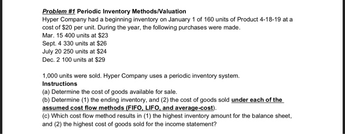  Problem #1 Periodic Inventory Methods/Valuation Hyper Company had a beginning inventory