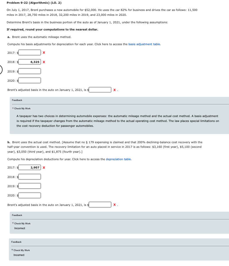 Problem 9-22 (Algorithmic) (LO. 2) On July 1, 2017, Brent purchases