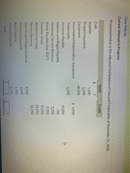  View Policies Current Attempt in Progress Presented below is the adjusted