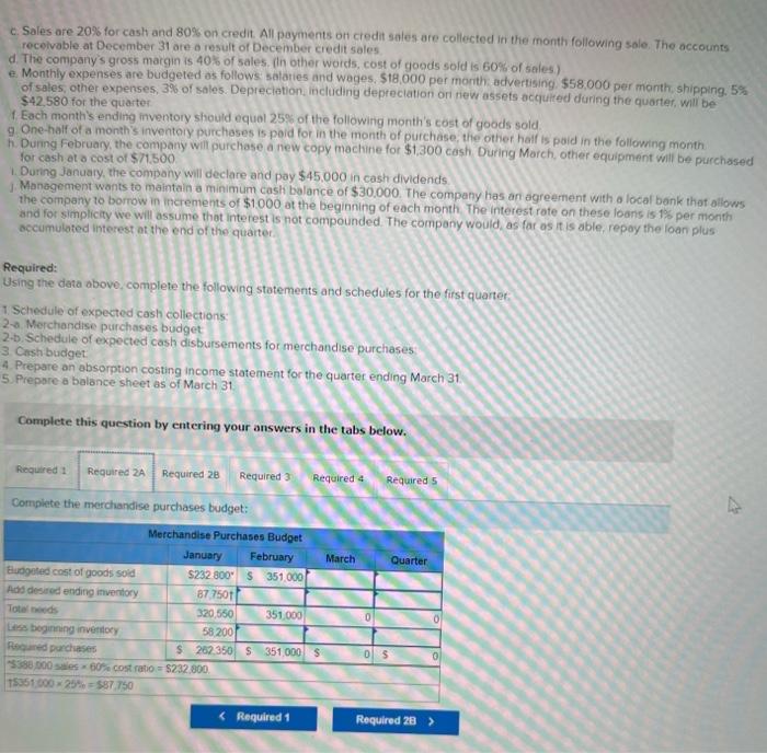 budget on a quarterly basis. The following dato hove been assembled to