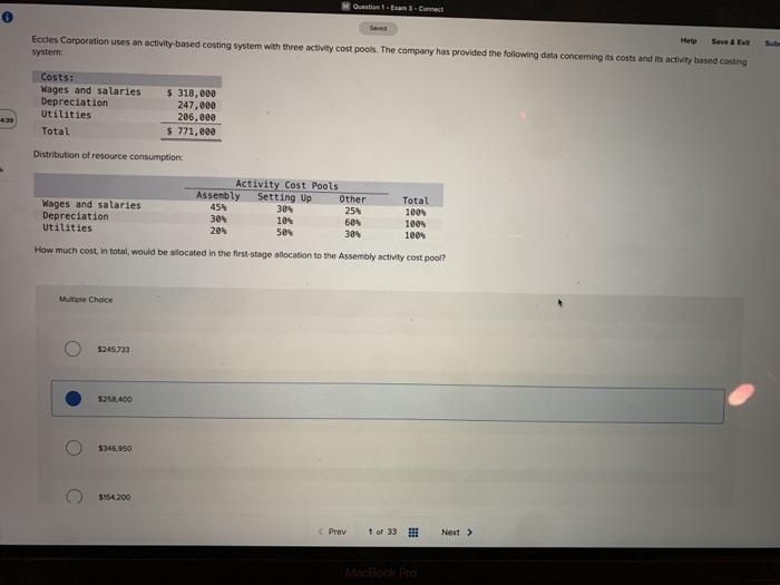  Question Ean 3Connect Eccles Corporation uses an activity based costing system