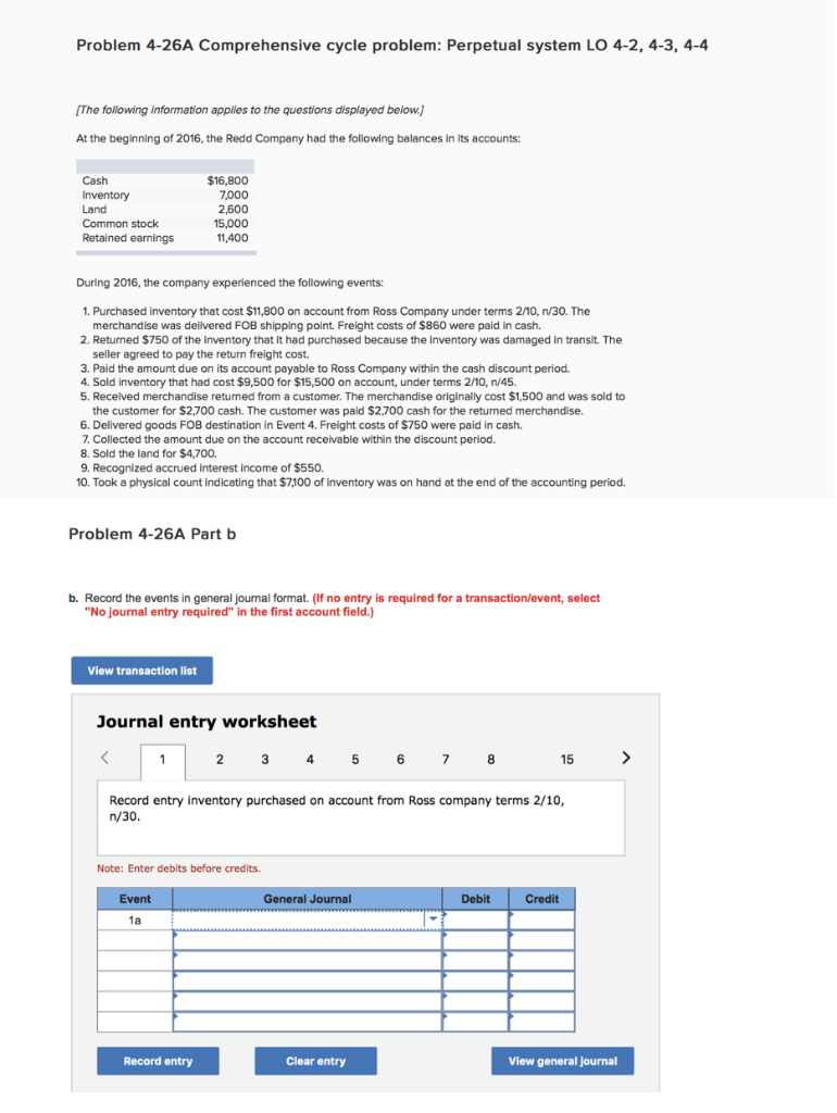 Problem 4-26A Comprehensive cycle problem: Perpetual system LO 4-2, 4-3, 4-4