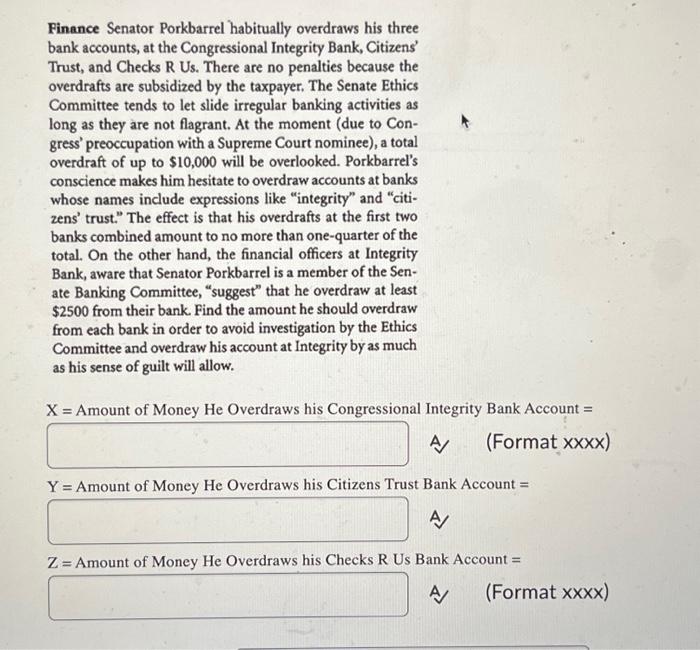 how do you put this in excel with solver? Finance Senator Porkbarrel