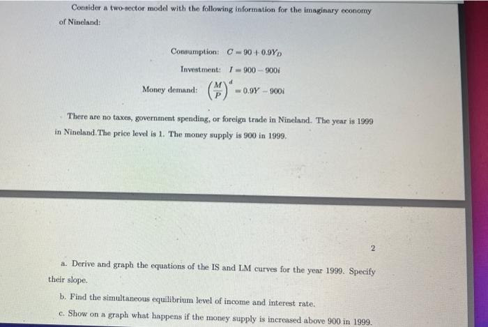  Consider a two-nector model with the following information for the imaginary