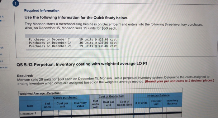  f4 Required information Use the following information for the Quick Study