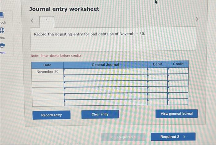 as of November 30 . Note: Enter debits before credits. E8-8 (Algo)