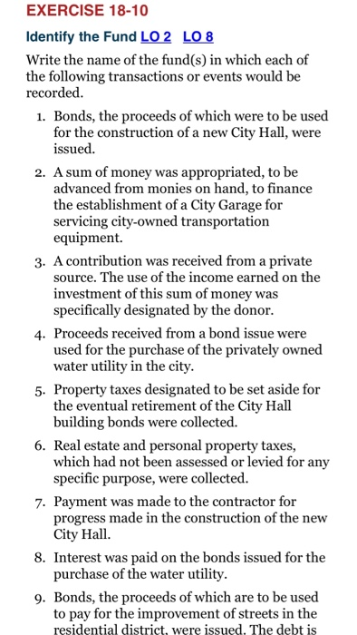  EXERCISE 18-10 Identify the Fund LO 2 LO 8 Write the