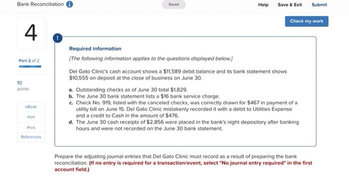  Bank Reconciliation Saves Saved Help Save & Exit Submit Check my