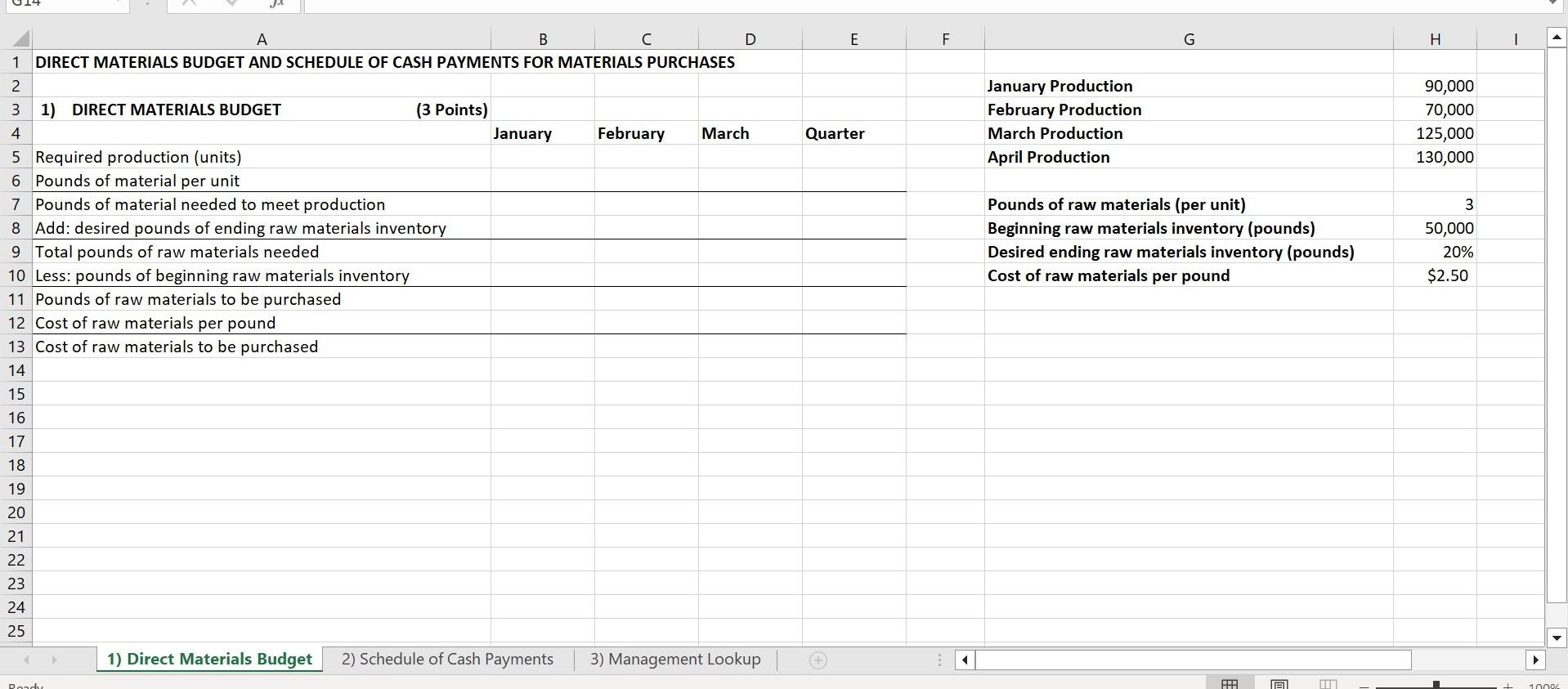 Corp is preparing its Master Budget for 20XX. You need to prepare
