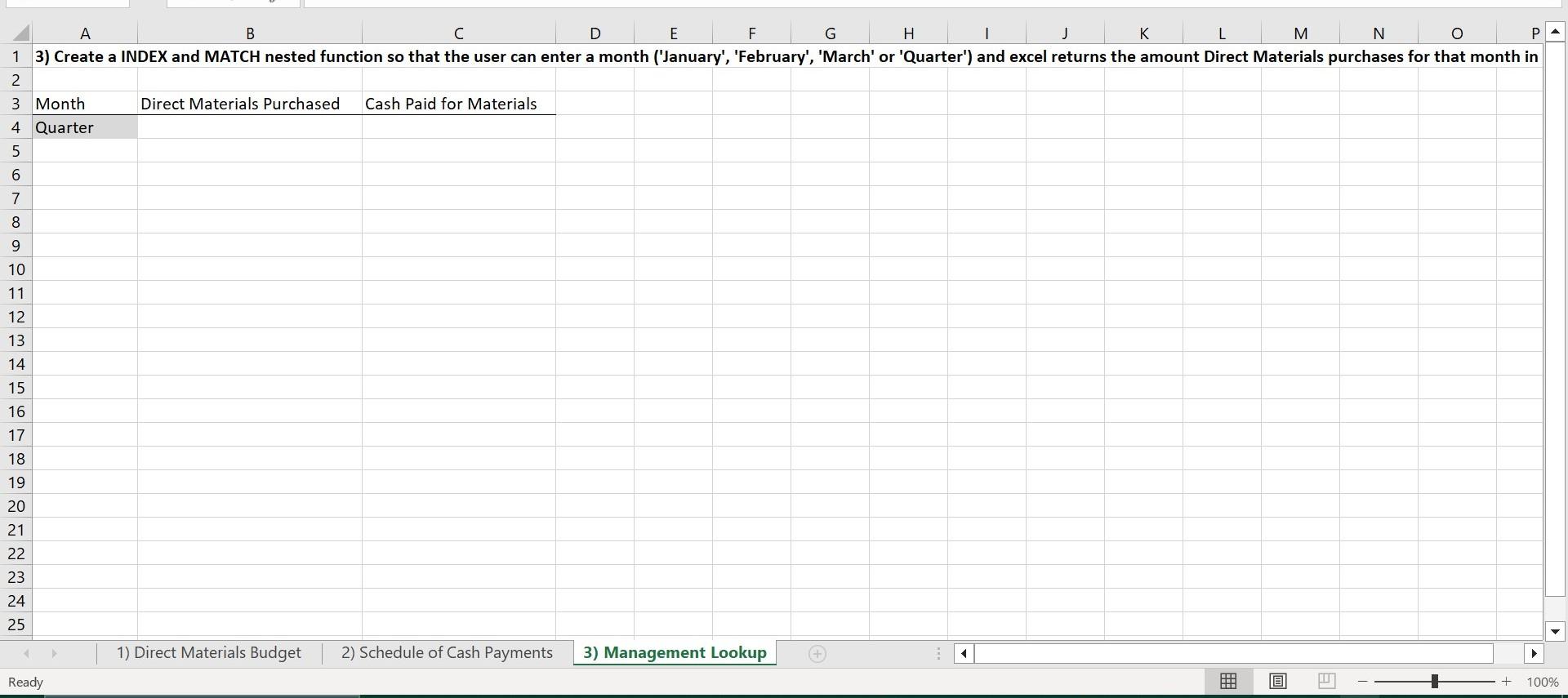on the excel template provided and create a function that allows management