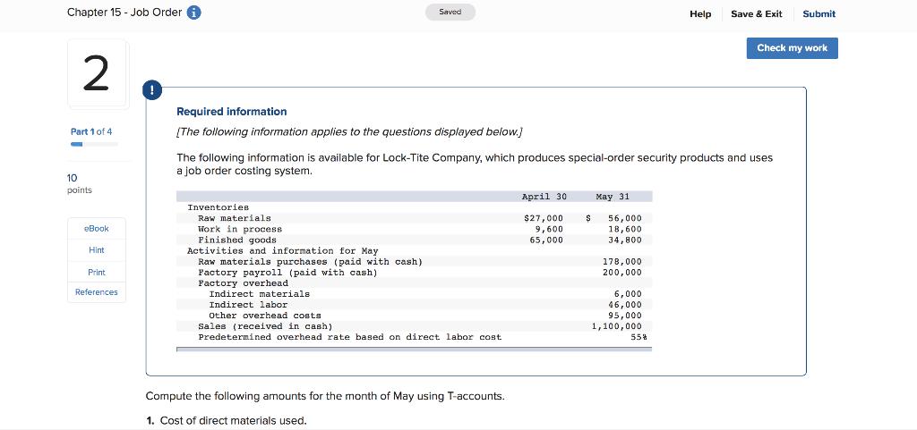  Chapter 15 - Job Order G Saved Help Save & Exit