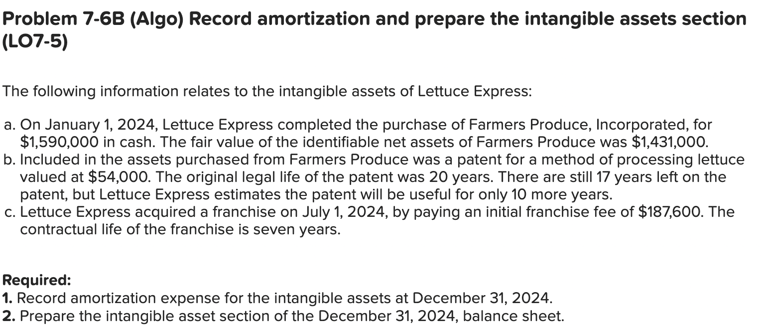  (LO7-5) The following information relates to the intangible assets of Lettuce