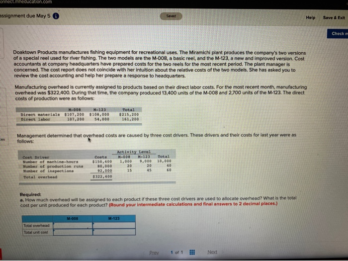  onnect.mneducation.com assignment due May 5 6 Help Save & Exit Check