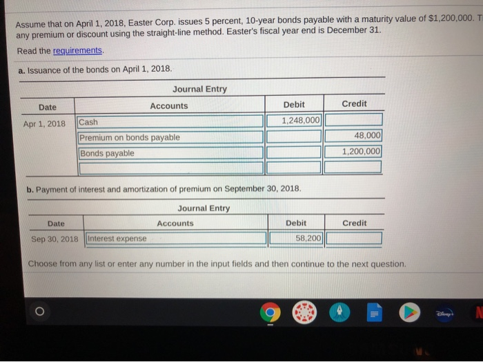 10-year bonds payable with a maturity value of $1,200,000. The bonds pay