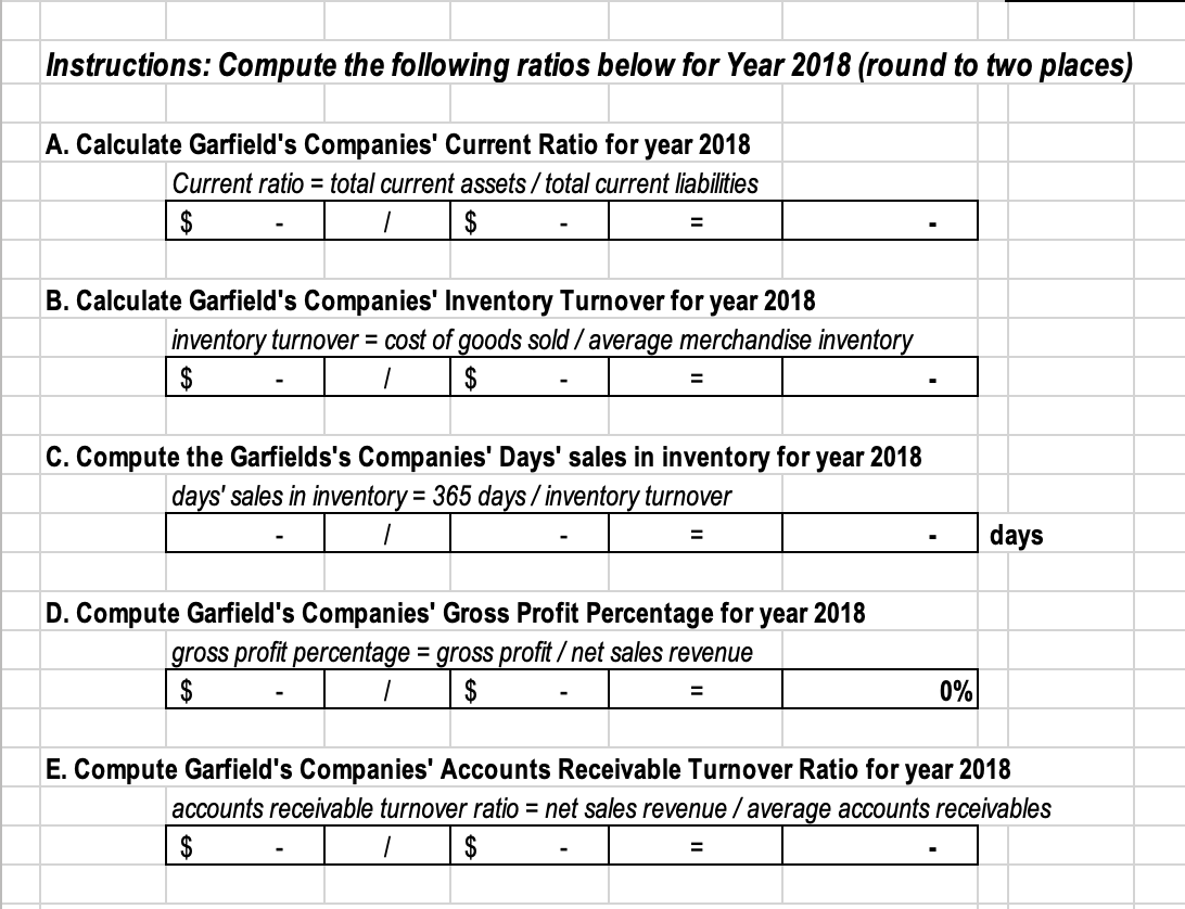 financial statement data of Garfield, Inc. follow: $ $ GARFIELD'S COMPANIES Income